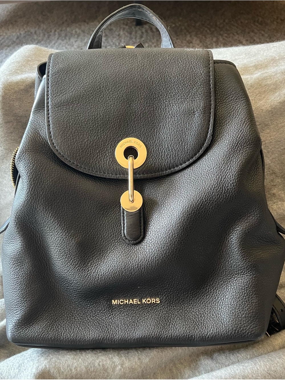 Michael Kors Raven Medium Black Pebbled Leather Backpack